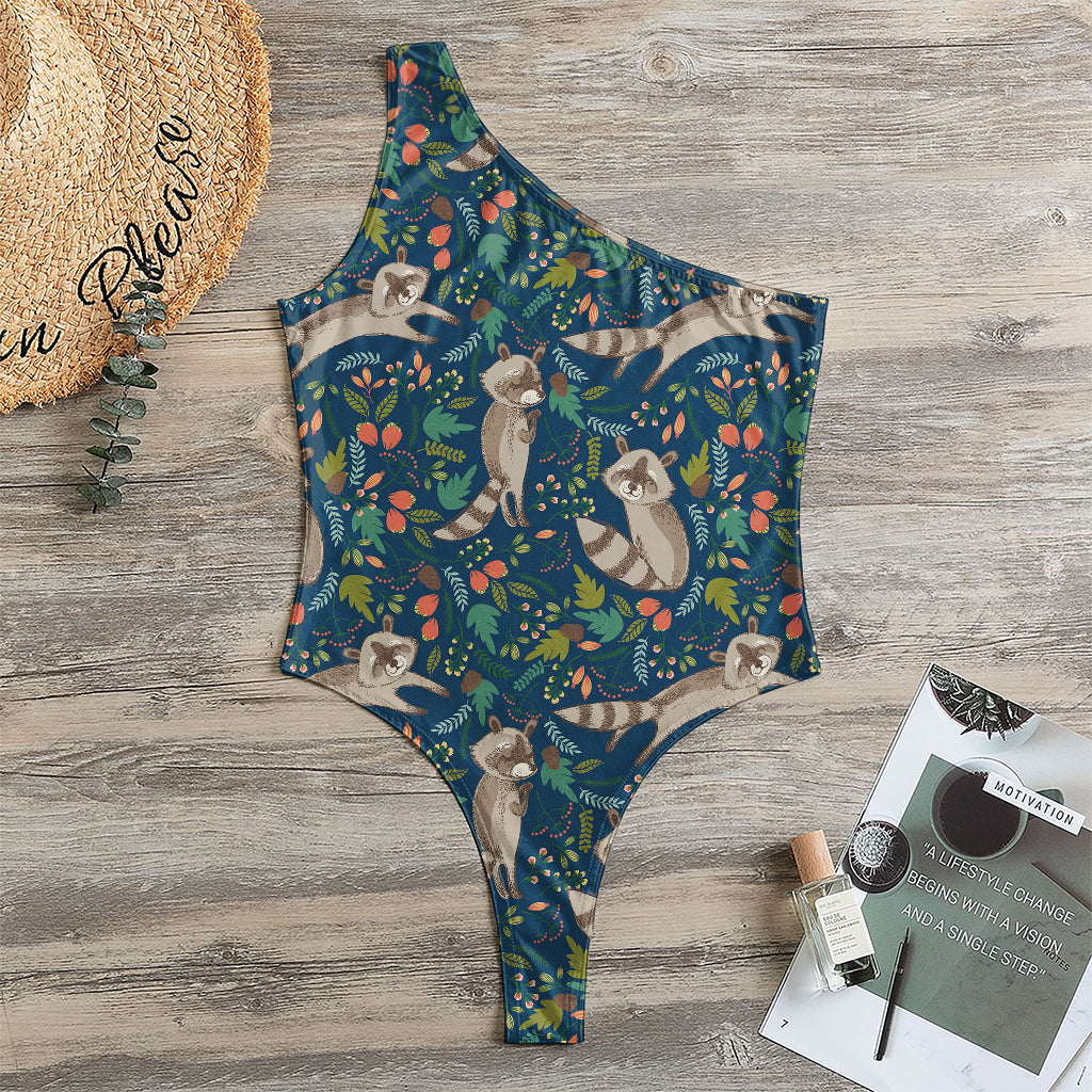 Cartoon Raccoon Pattern Print One Shoulder Bodysuit