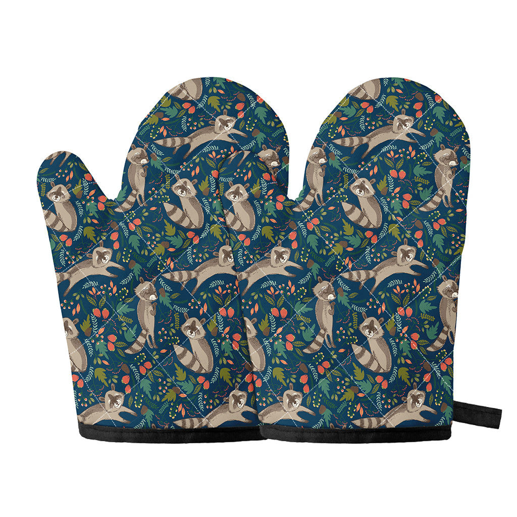 Cartoon Raccoon Pattern Print Oven Mitts