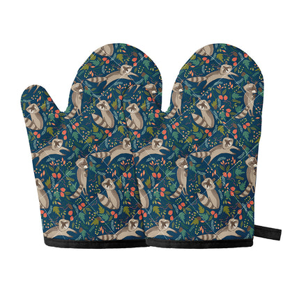 Cartoon Raccoon Pattern Print Oven Mitts