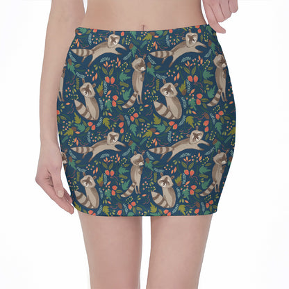 Cartoon Raccoon Pattern Print Pencil Mini Skirt