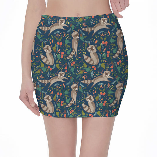 Cartoon Raccoon Pattern Print Pencil Mini Skirt