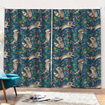 Cartoon Raccoon Pattern Print Pencil Pleat Curtains