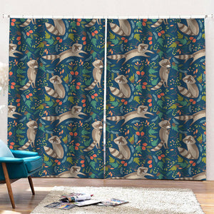 Cartoon Raccoon Pattern Print Pencil Pleat Curtains