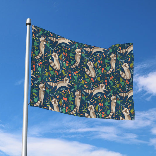 Cartoon Raccoon Pattern Print Polyester Flag
