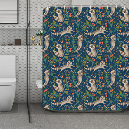 Cartoon Raccoon Pattern Print Polyester Shower Curtain