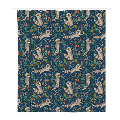 Cartoon Raccoon Pattern Print Polyester Shower Curtain