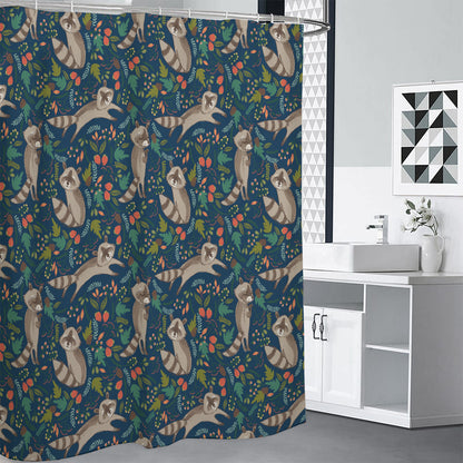 Cartoon Raccoon Pattern Print Premium Shower Curtain
