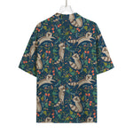 Cartoon Raccoon Pattern Print Rayon Hawaiian Shirt