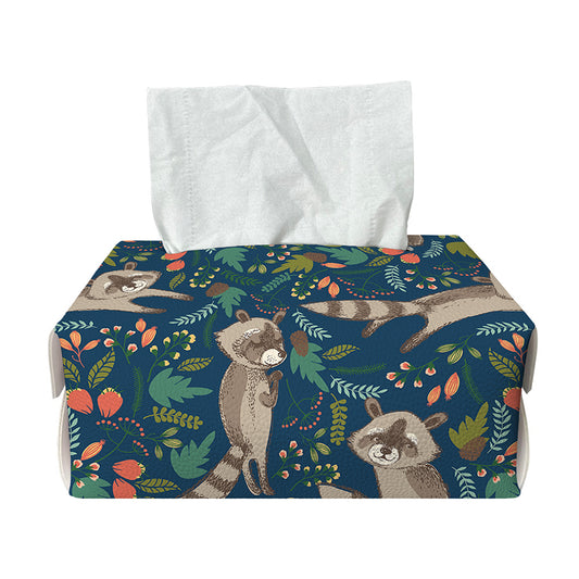 Cartoon Raccoon Pattern Print Rectangle Tissue Box Cover