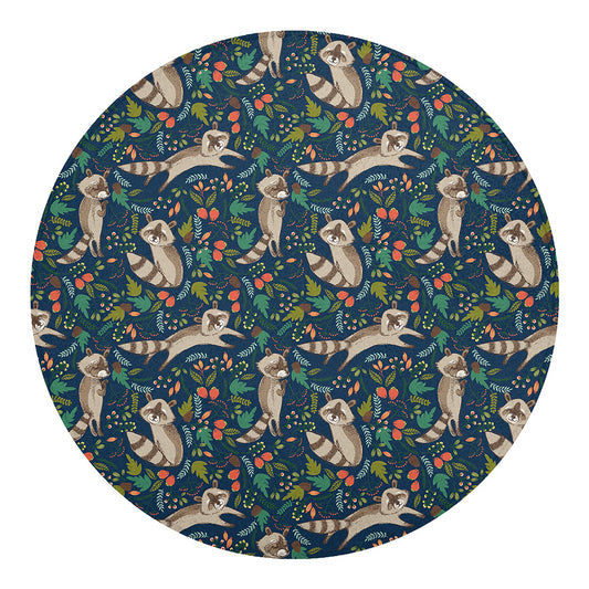 Cartoon Raccoon Pattern Print Round Blanket