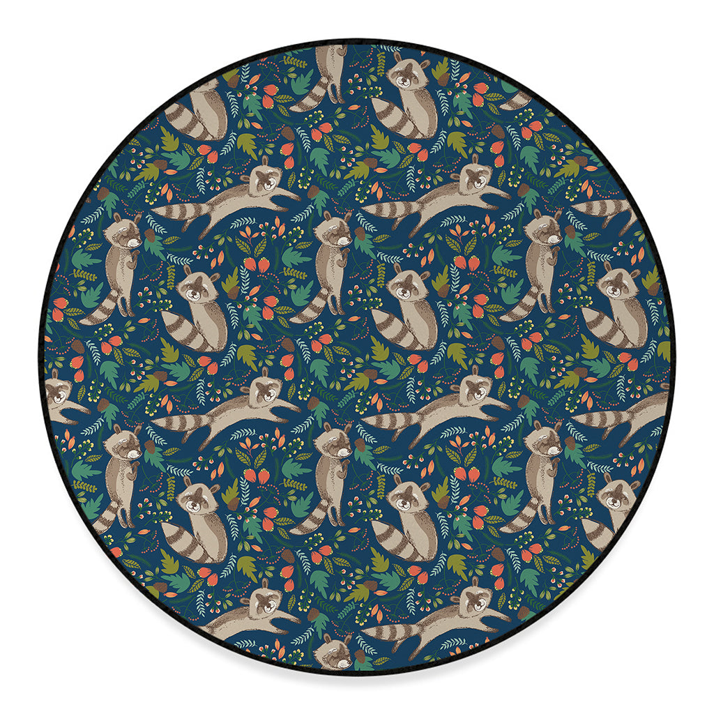Cartoon Raccoon Pattern Print Round Floor Mat