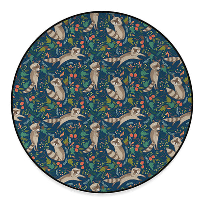 Cartoon Raccoon Pattern Print Round Floor Mat
