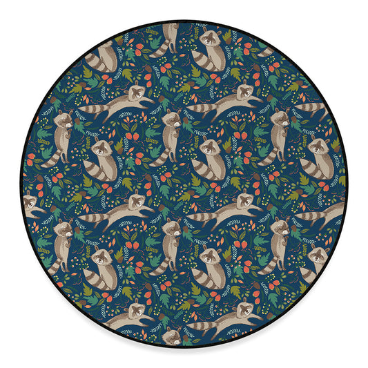 Cartoon Raccoon Pattern Print Round Floor Mat
