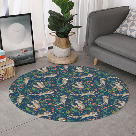 Cartoon Raccoon Pattern Print Round Rug