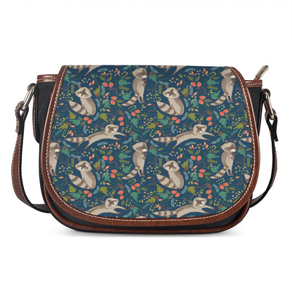 Cartoon Raccoon Pattern Print Saddle Bag