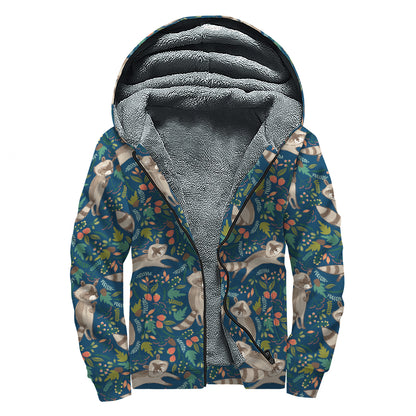 Cartoon Raccoon Pattern Print Sherpa Lined Zip Up Hoodie