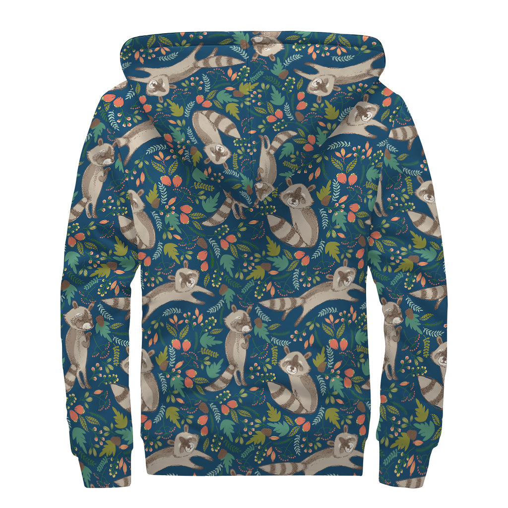 Cartoon Raccoon Pattern Print Sherpa Lined Zip Up Hoodie