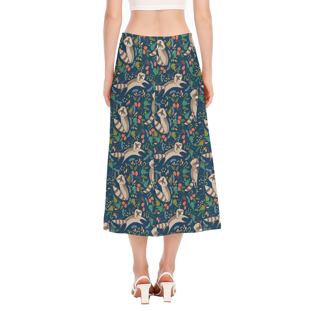 Cartoon Raccoon Pattern Print Side Slit Midi Skirt