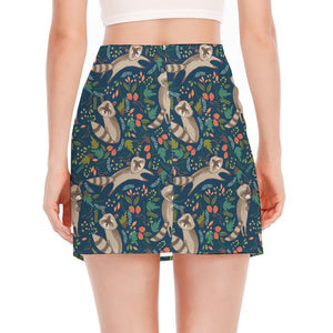 Cartoon Raccoon Pattern Print Side Slit Mini Skirt