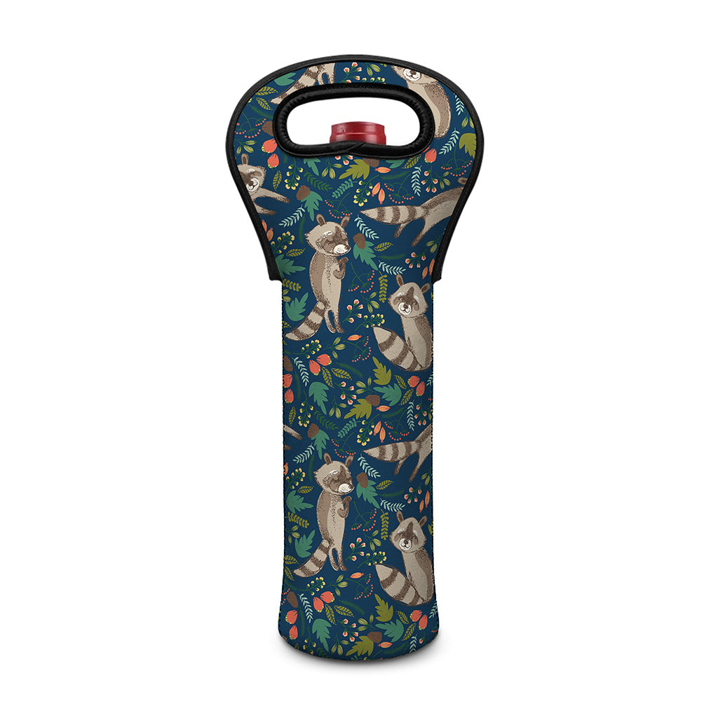 Cartoon Raccoon Pattern Print Single Neoprene Wine Tote