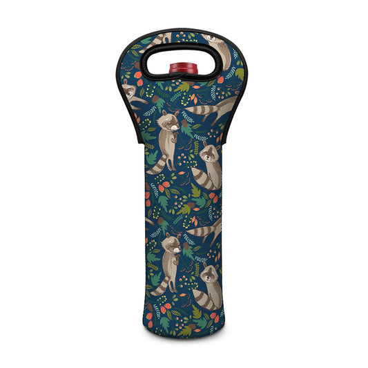 Cartoon Raccoon Pattern Print Single Neoprene Wine Tote