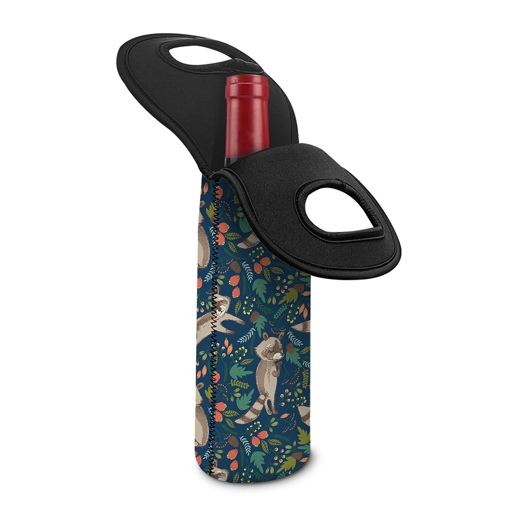 Cartoon Raccoon Pattern Print Single Neoprene Wine Tote