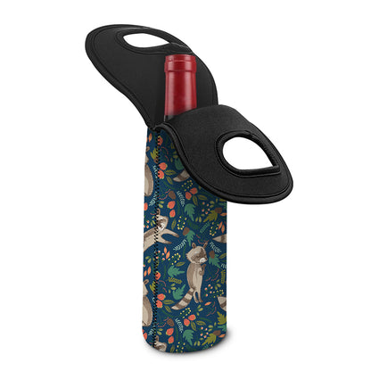 Cartoon Raccoon Pattern Print Single Neoprene Wine Tote