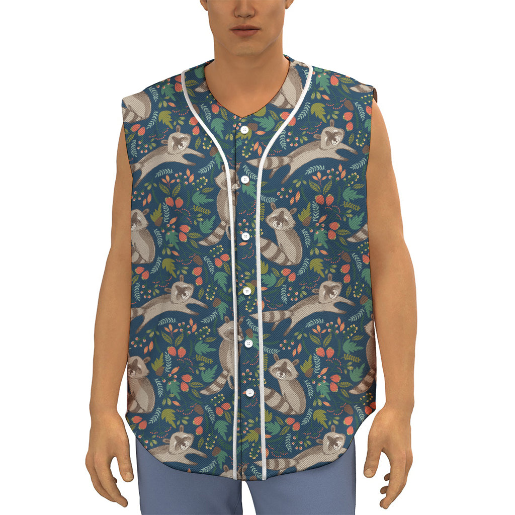 Cartoon Raccoon Pattern Print Sleeveless Baseball Jersey