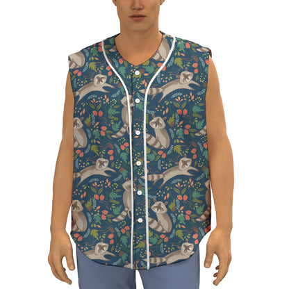 Cartoon Raccoon Pattern Print Sleeveless Baseball Jersey