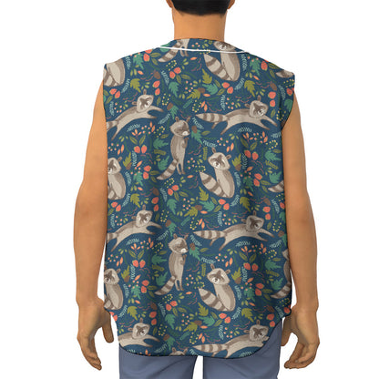 Cartoon Raccoon Pattern Print Sleeveless Baseball Jersey