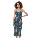 Cartoon Raccoon Pattern Print Slim Fit Midi Cami Dress
