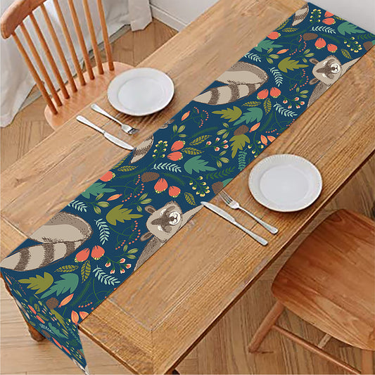 Cartoon Raccoon Pattern Print Table Runner