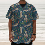 Cartoon Raccoon Pattern Print Textured Short Sleeve Shirt