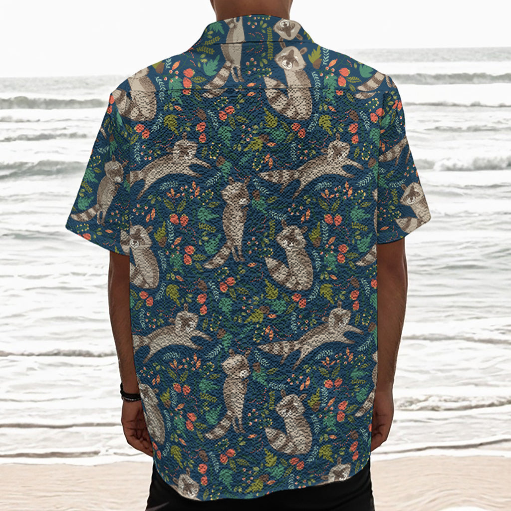 Cartoon Raccoon Pattern Print Textured Short Sleeve Shirt