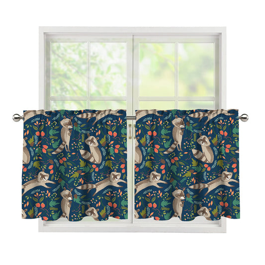 Cartoon Raccoon Pattern Print Tier Curtains