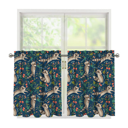 Cartoon Raccoon Pattern Print Tier Curtains