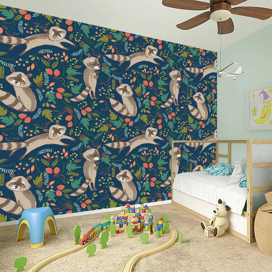 Cartoon Raccoon Pattern Print Wall Sticker