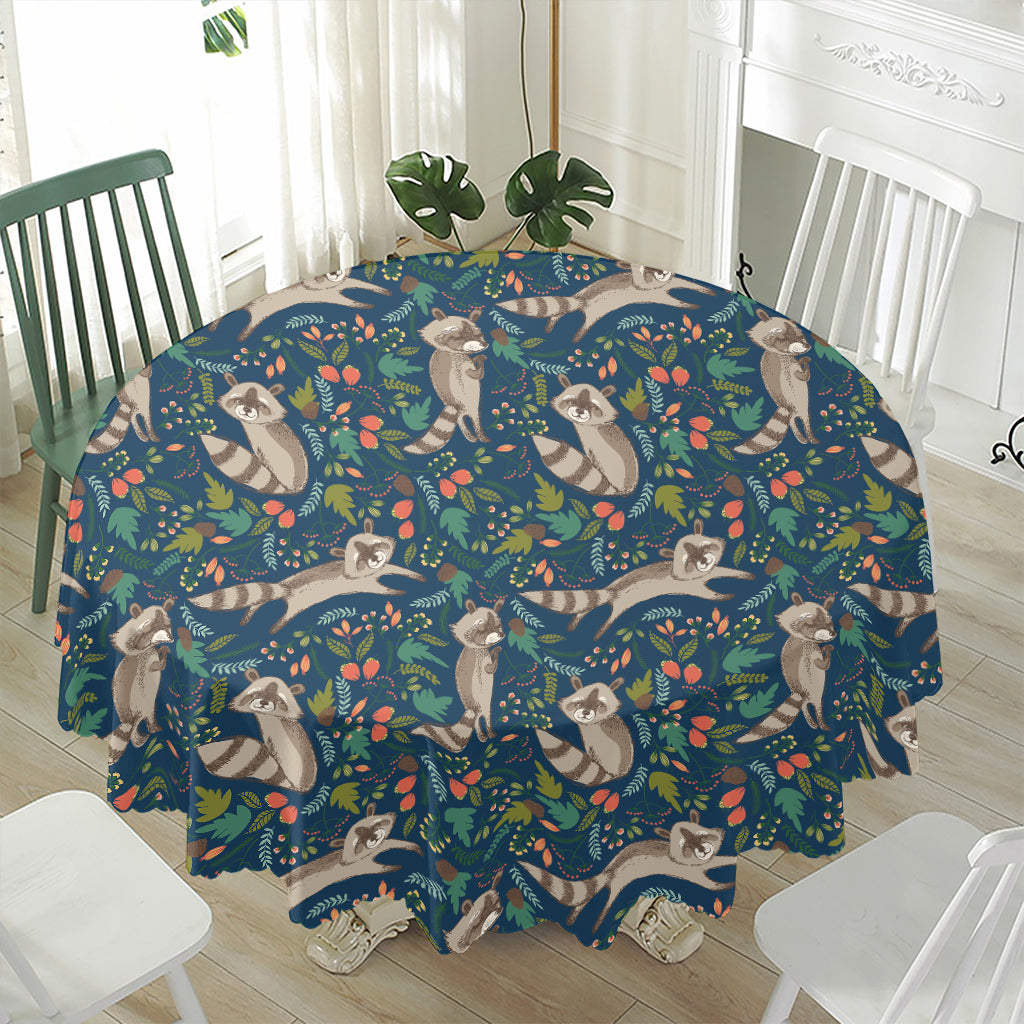 Cartoon Raccoon Pattern Print Waterproof Round Tablecloth