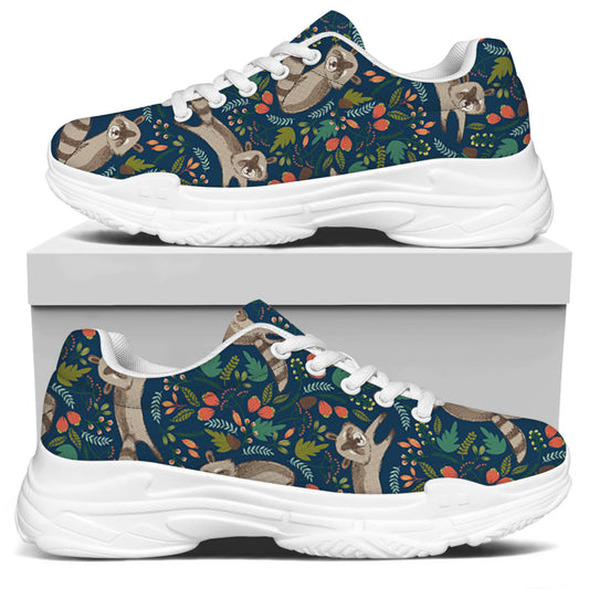 Cartoon Raccoon Pattern Print White Chunky Shoes