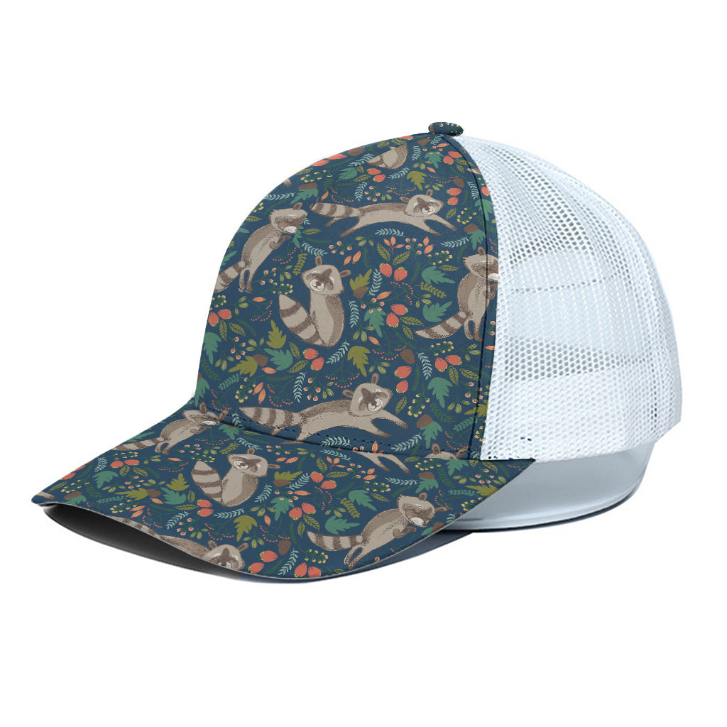 Cartoon Raccoon Pattern Print White Mesh Trucker Cap
