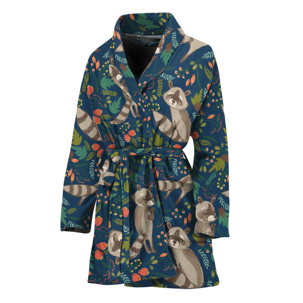 Cartoon Raccoon Pattern Print Women's Bathrobe