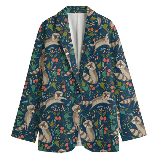 Cartoon Raccoon Pattern Print Women's Blazer