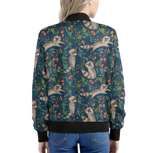 Cartoon Raccoon Pattern Print Women's Bomber Jacket