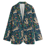 Cartoon Raccoon Pattern Print Women's Cotton Blazer