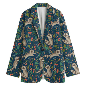 Cartoon Raccoon Pattern Print Women's Cotton Blazer