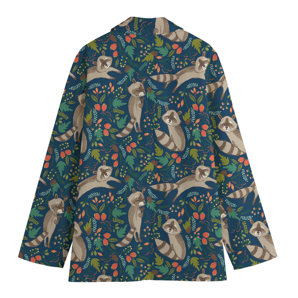 Cartoon Raccoon Pattern Print Women's Cotton Blazer