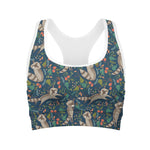 Cartoon Raccoon Pattern Print Women's Sports Bra
