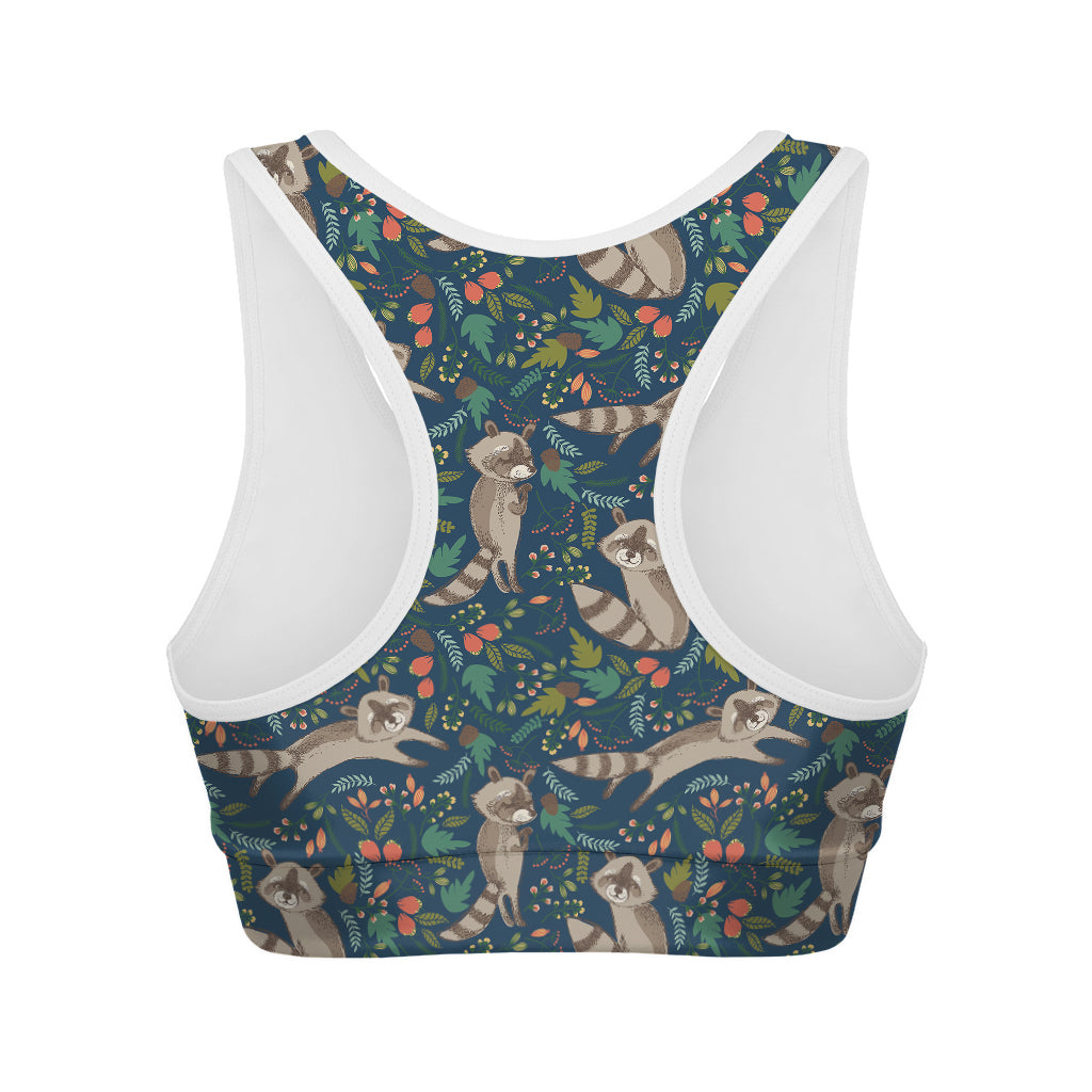 Cartoon Raccoon Pattern Print Women's Sports Bra
