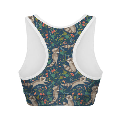 Cartoon Raccoon Pattern Print Women's Sports Bra