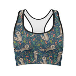 Cartoon Raccoon Pattern Print Women's Sports Bra